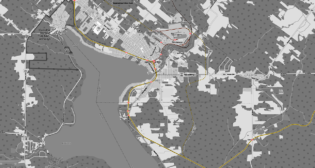 Current railway alignment through Lac_Mégantic. OpenRailwayMap.
