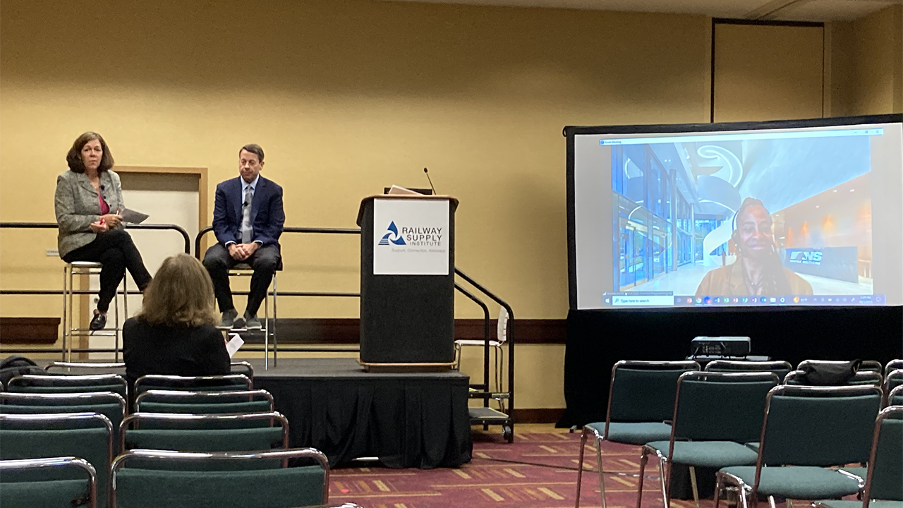 At Railway Interchange 2023, Jack Isselmann, SVP External Affairs at The Greenbrier Companies, and Doretha Smith, Diversity Programming Leader at Norfolk Southern (right) discussed the challenges and opportunities of running a supplier diversity program. Debbie Taylor of Edna A. Rice Executive Recruiters moderated the session.