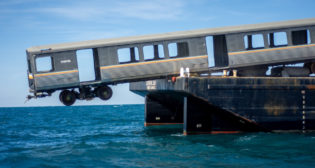 Concrete materials and retired MARTA railcars are placed at Artificial Reef L about 23 nautical miles east of Ossabaw Island on Thursday, Dec. 21, 2023.
