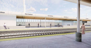 Metrolinx’s East Harbour Transit Hub in Toronto will be located on the Lakeshore East and Stouffville GO Transit rail lines. The station will provide connections to the Ontario Line subway and future Toronto Transit Commission services. (Rendering Courtesy of Metrolinx)