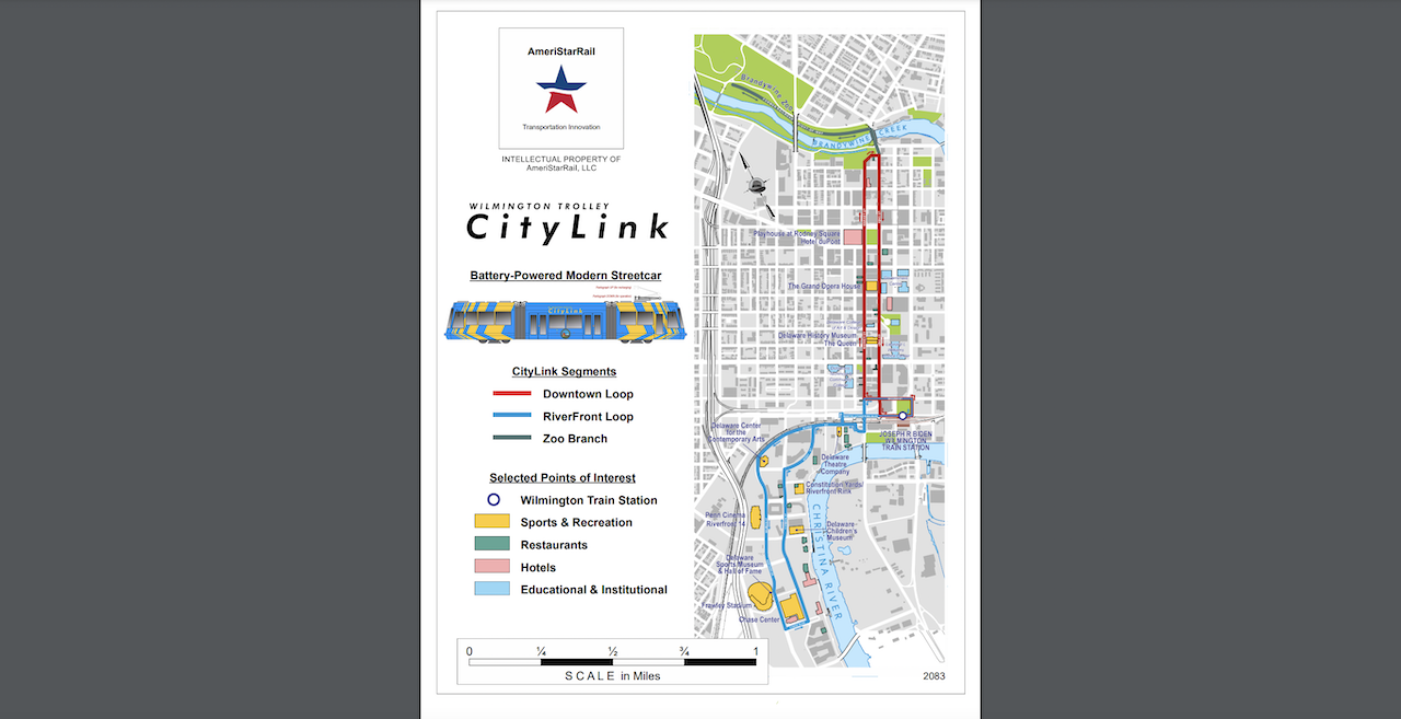 AmeriStarRail is proposing a battery electric streetcar system for Wilmington, Del.
