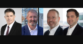 Pictured, left to right: Ray Verrelle, HNTB; Scot Sibert, STV; Tracy Marks, TransCore; and Whitt Hall, TransCore.