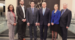 Pictured, from left to right: Carita Ducre, APTA Vice President, Workforce Development and Educational Services; Simon Minelli, CUTA Director, Research, Technical Services and Industry Programs; Marco D’Angelo, CUTA President and CEO; Paul P. Skoutelas, APTA President and CEO; Petra Mollet, APTA Vice President, Strategic and International Programs; and Art Guzzetti, APTA Vice President, Mobility Initiatives and Public Policy. (CUTA Photograph)