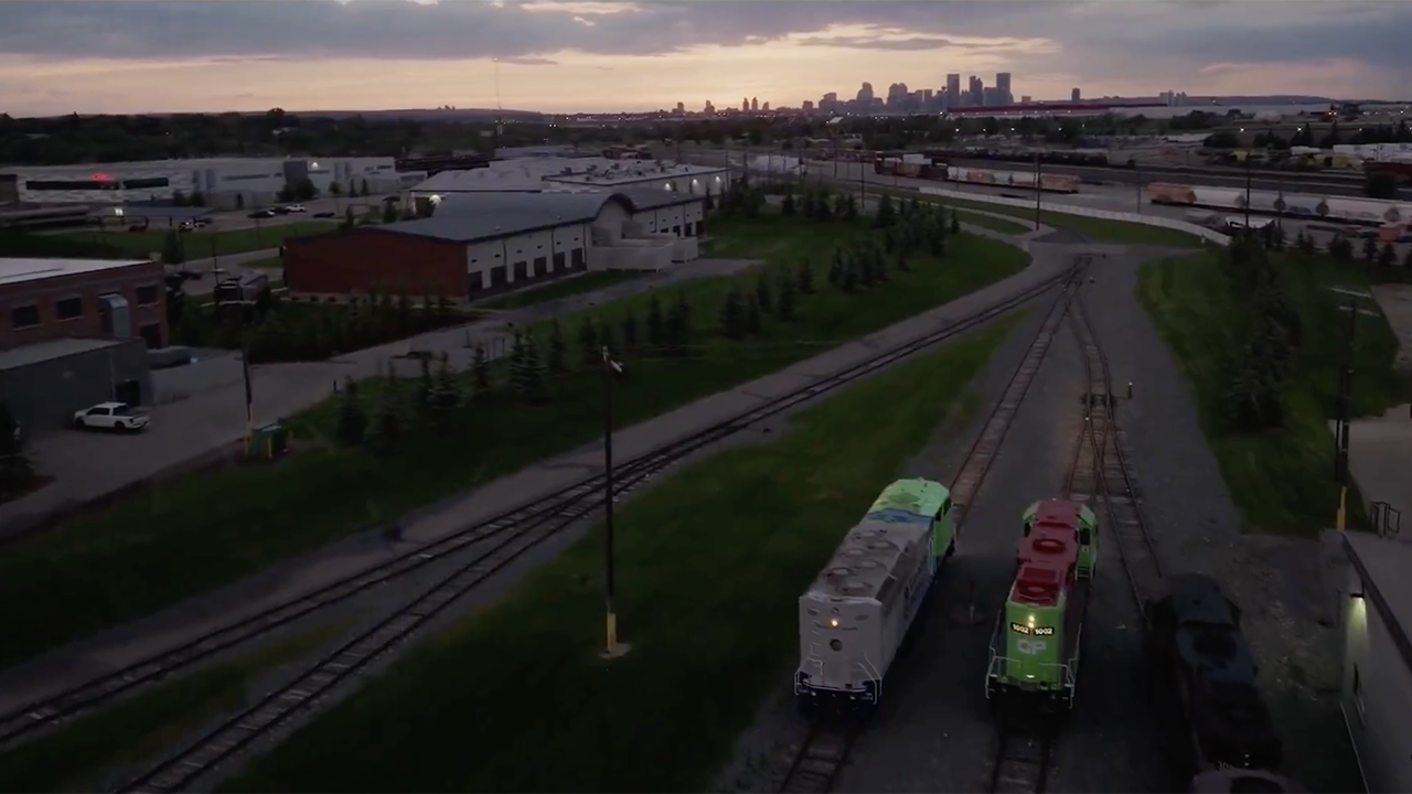 “Our hydrogen locomotives, 1001 & 1002, are in regular service in Calgary, marking a significant milestone for the program,” CPKC reported via social media on Jan. 16. (Screengrab Courtesy of CPKC)