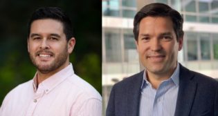 Tim Newhard, Vice President of Training and Media Services, RailPros (left); and Aymeric Sarrazin, President of Digital & Integrated Systems, Alstom (right).