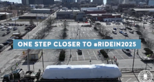 Kansas City Streetcar welcomed the newest member of its fleet, No. 807, on Feb. 2. It is the first of eight cars that CAF USA will deliver this year to support two extension projects. (Screen Grab Courtesy of KC Streetcar, via Twitter)