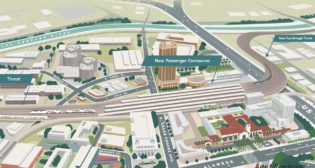 The Los Angeles Union Station modernization project’s major components include new lead tracks, elevated rail yard and platforms; new concourse-related improvements, including new escalators, elevators and canopies; new run-through tracks south of the station over U.S.-101; accommodation of the planned California high-speed rail system; new rail communications, signals and safety improvements; and off-site improvements to the BNSF Malabar Yard. (Image Courtesy of LACMTA)