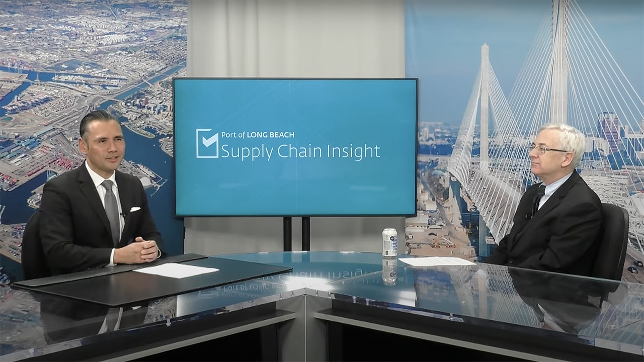 POLB on Dec. 28 released the latest installment of its Supply Chain Insight video series: “What’s In Store for ’24 and More!” Paul Bingham, Director of Transportation Consulting for Economics and Country Risk within S&P Global Market Intelligence (right), speaks with Dr. Noel Hacegaba, Chief Operating Officer at POLB.