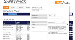 MaxAccel’s SafeTrack platform offers a core set of crew management functions, including employee certification status, extra board management, employee communications, HOS compliance, job/territory qualification, and payroll with claims and arbitraries. (Image Courtesy of MaxAccel)