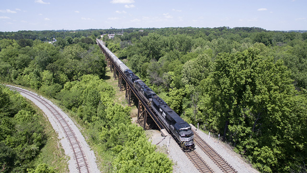 “With the increase in train size, our [grain] customers will now have to plan and coordinate their operations around fewer trains,” said Ed Elkins, NS Chief Marketing Officer. “This creates new opportunities to explore ways we can leverage the capacity this frees up for both the customer and Norfolk Southern.” (NS Photograph)