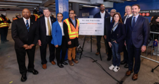 New York MTA officials were joined by “Equity in Infrastructure Project” (EIP) founders Phillip A. Washington and John D. Porcari, and Chicago Transit Authority President Dorval R. Carter, Jr., who also serves as EIP Chair, to sign the EIP pledge on March 7. (New York MTA Photograph).