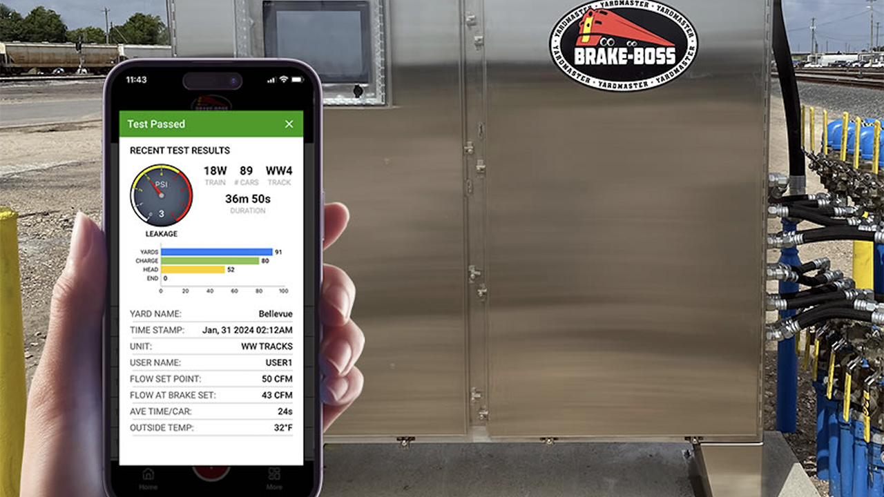 The “new and improved” Brake-Boss® App allows freight car inspectors to remotely conduct air-brake tests on trains of any length in the yard. (Brake-Boss Photograph)