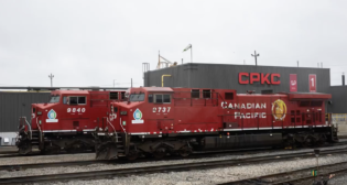 CPKC on April 4 reported on LinkedIn that 10 AC4400 locomotives near Golden, B.C. “are powered partly by plants, marking a significant step toward sustainability.” (CPKC Photograph)