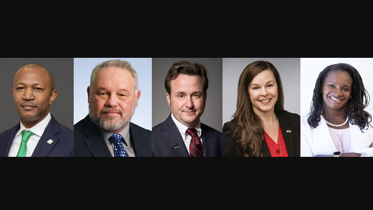 Pictured, left to right: Marlon Taylor, New York & Atlantic Railway (NYA Photograph); Tom Tulley, North County Transit District (NCTD Photograph); Peter Schwartz, HNTB (HNTB Photograph); Joy Riley, HNTB (HNTB Photograph); and Erin Slayton, HDR (HDR Photograph)