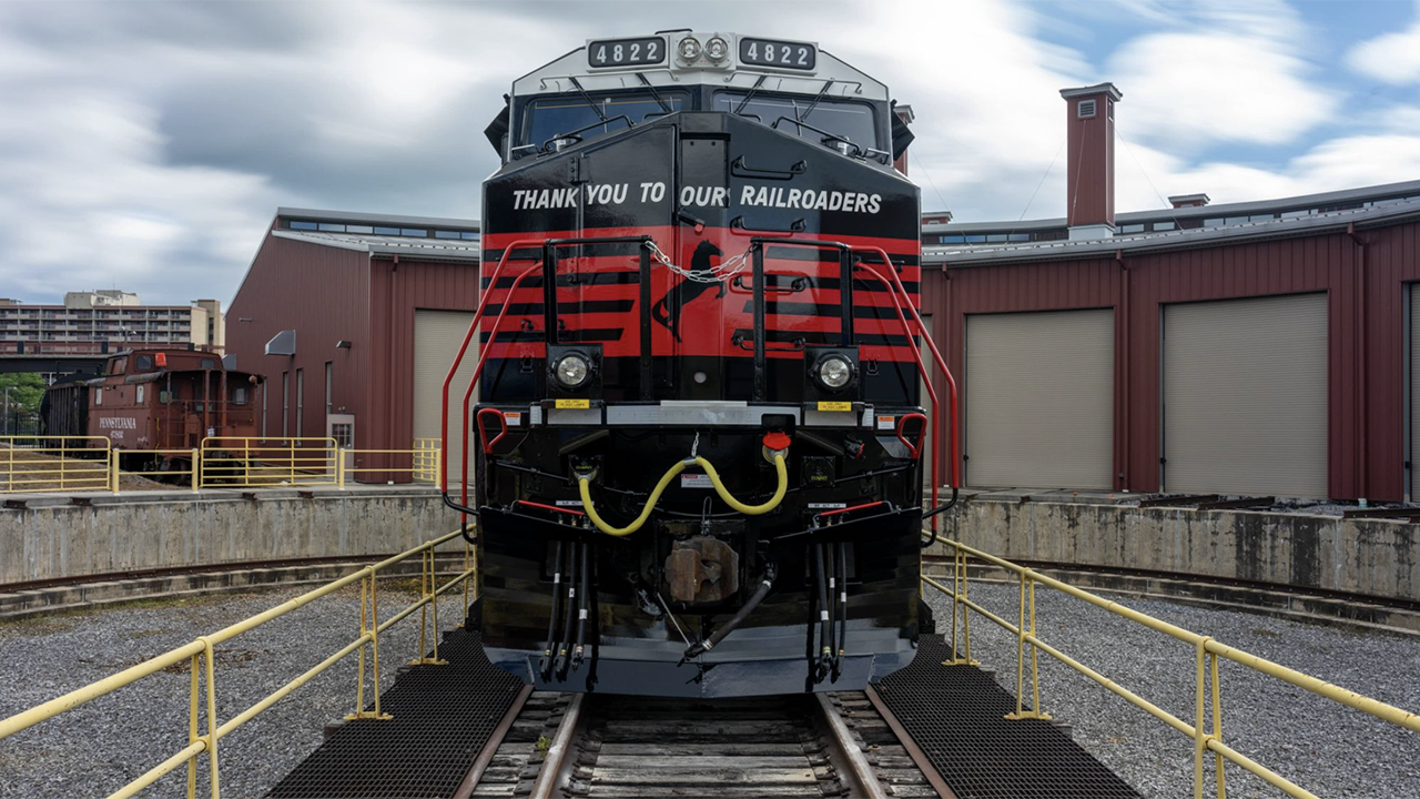 NS recently unveiled this new locomotive paint scheme in Altoona, Pa., that pays tribute to its railroaders. (Alan Shaw Photograph)
