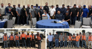 (Top) Last year, members of UP’s Engineering Department met to discuss safety accomplishments and opportunities to continue reinforcing a “safety mindset.” The nearly 600-member group—including employees in Tucson, Ariz., (bottom left) and Tucumcari, N.Mex. (bottom right)—recently marked one year injury-free. (Caption and Photographs Courtesy of UP)
