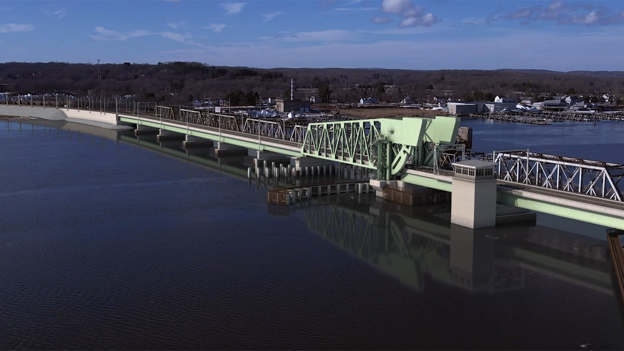 Amtrak will soon begin construction of a new, modern Connecticut River Bridge to replace the existing bridge, which opend in 1907. It is located on the Northeast Corridor between the towns of Old Saybrook and Old Lyme and used by Amtrak, CTRail’s Shore Line East and freight trains. (Amtrak Rendering)