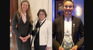 ASLRRA SVP, Law and General Counsel Sarah Yurasko (pictured far left) has been sworn in as a member of the U.S. Supreme Court Bar; she is shown here at the Supreme Court with her sponsoring attorney Susan Warshaw Ebner of ASLRRA member Stinson (ASLRRA Photograph). MBTA Deputy Director of Administration Katie Kalugin (pictured far right) has earned the WTS 2024 Claire Barrett Member of the Year Award. (MBTA Customer and Employee Experience Department Photograph).