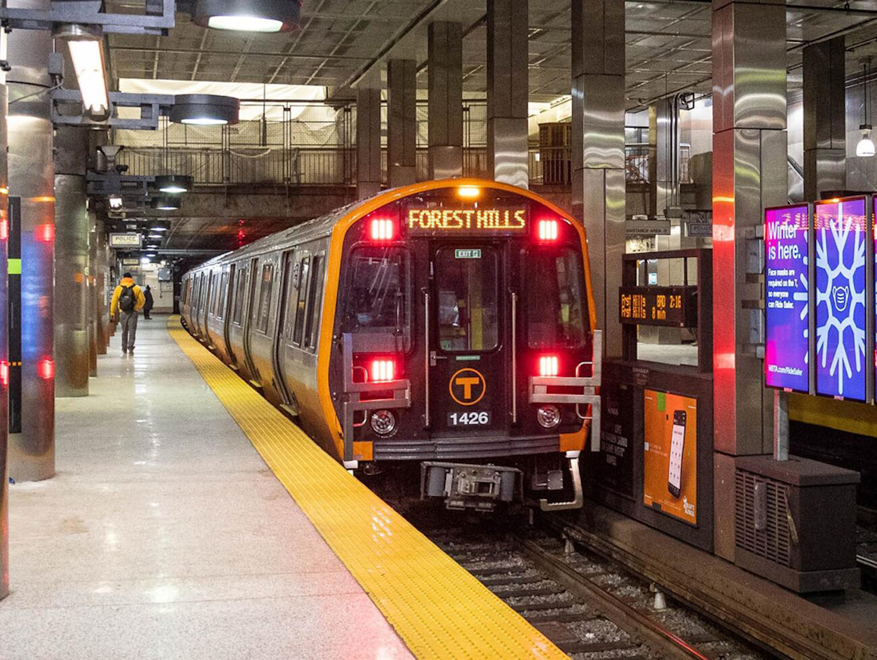 “Due to higher availability of subway operators, the addition of new Orange Line cars, and steady improvements to track infrastructure, the number of weekday trips delivered each day on the Red, Orange, and Blue … subway lines has increased significantly over the last year,” according to MBTA. (MBTA Photograph)