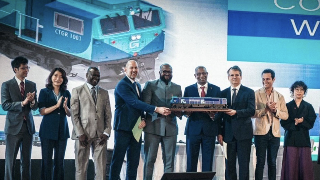 Wabtec and SimFer executives and Guinean government officials celebrate the locomotive order for the Simandou mining project. (Caption and Photograph Courtesy of Wabtec)