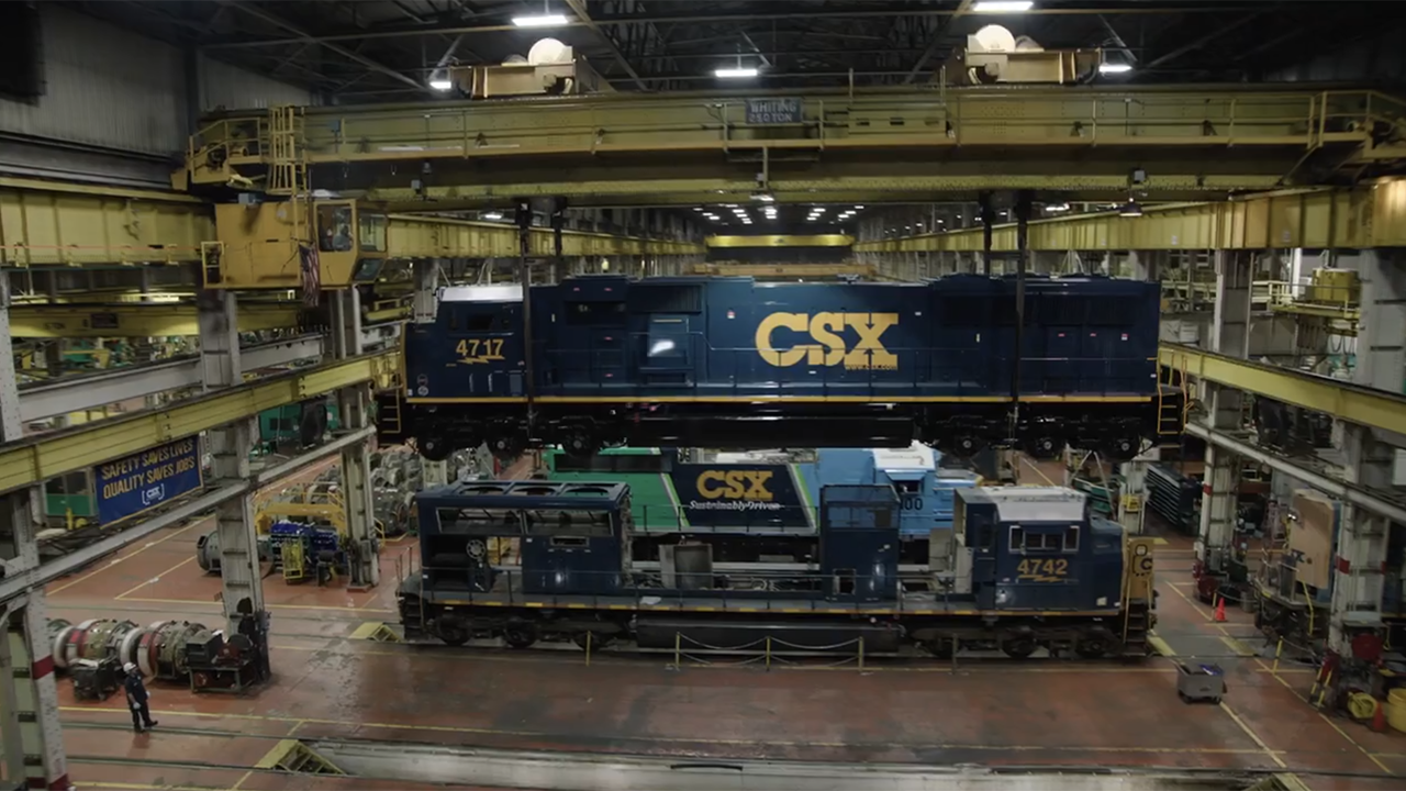 “From the machinists in the wheel shop to the electricians and the clerical employees who ensure we have the necessary materials, this achievement is truly a ONE CSX team effort,” CSX Plant Superintendent Mike Langhauser said of the Huntington Heavy Repair Shop’s recent AAR M-1003 certification with zero exceptions. (Screen Grab from the CSX Video)