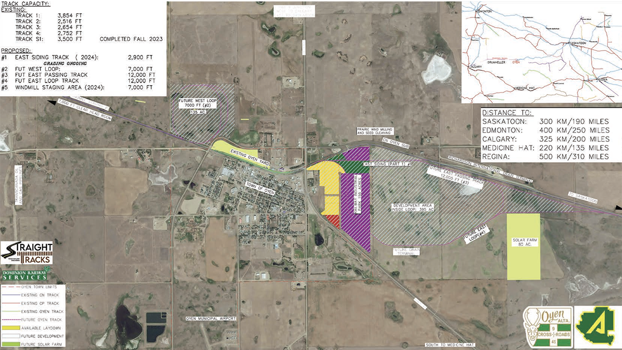 Transport Canada, through the National Trade Corridors Fund, will provide the Town of Oyen, Alberta, with C$11.8 million to expand the Oyen Rail Yard, which is owned by Oyen Regional Rail Company. (Map Courtesy of Oyen Regional Rail Company)
