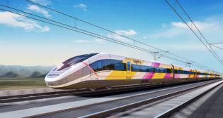 Rendering of the Siemens Mobility AP 220 high-speed trainset for Brightline West. (Courtesy of Siemens Mobility)