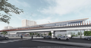 An artist's rendering of Scarlett Station, one of two above-ground stations on the 5.7-mile Eglinton Crosstown West Extension project, which will also include four underground stations and one at-grade/trenched terminus station. (Metrolinx Image)