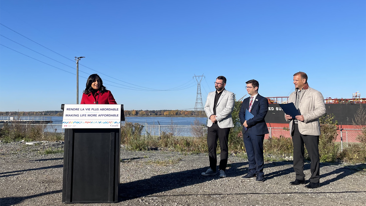 Canadian Minister of Transport and Treasury Board President Anita Anand on Oct. 18 announced funding for seven port projects in Quebec. (Transport Canada Photograph)