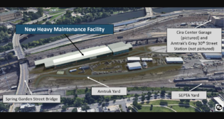 Rendering of Amtrak’s new 350,000 square-foot heavy maintenance facility at Penn Coach Yard in Philadelphia, Pa. (Courtesy of Amtrak)