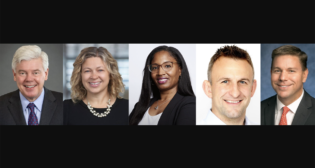 Pictured (L to R): Union Pacific’s Craig Richardson and Christina Conlin; Norfolk Southern’s Jackie Peets; IntelliTrans’s Matt Everson; and Savage’s Josh Anders. (Photographs courtesy of the respective companies)