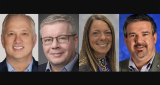 Pictured (left to right): Brad Thomas and David Scorey, Keolis North America; Jess Carneiro, Bohr Electronics; and Scott Sauer, SEPTA. (Photographs courtesy of the respective organizations)
