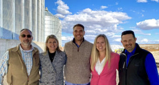 Celebrating Agri Beef’s new facility’s ribbon cutting, from left, Jason Teel, UP Superintendent-Train Operations, Transportation; Laura Heisterkamp, UP Assistant Vice President-Bulk, Marketing and Sales; Tim Brady, Agri Beef Director of Risk Management; Sara Nichols, UP Manager-Sales, Marketing and Sales; and JJ Sullivan, UP Director, Marketing and Sales. (UP Photograph)