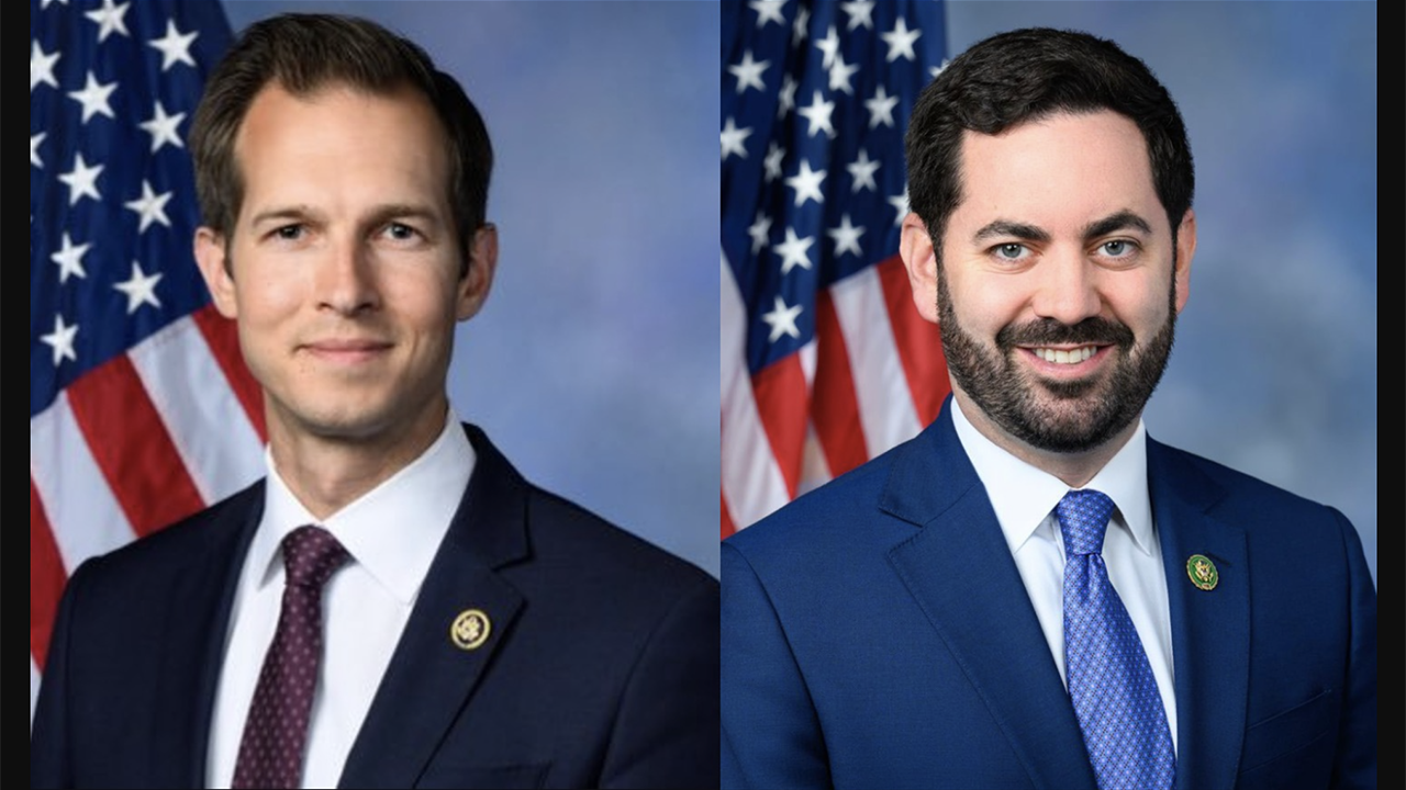 U.S. Reps. Jake Auchincloss (D-Mass.; pictured, left) and Mike Lawler (R-N.Y.). (U.S. Government Photographs)