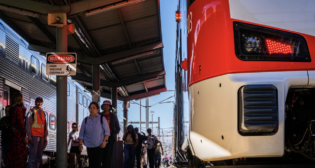 “Caltrain is running its service on 100% renewable energy and is returning nearly a quarter of that energy to the grid,” said Michelle Bouchard, Caltrain Executive Director, on Jan. 23. “The new electric fleet is delivering on its promise of state-of-the-art service, living up to our mission of providing sustainable transportation that enhances quality of life for everyone.” (Caltrain Photograph)