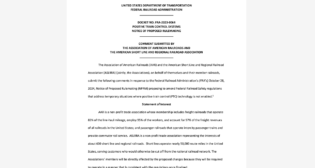 (Image of AAR, ASLRRA Comments to FRA Courtesy of ASLRRA)