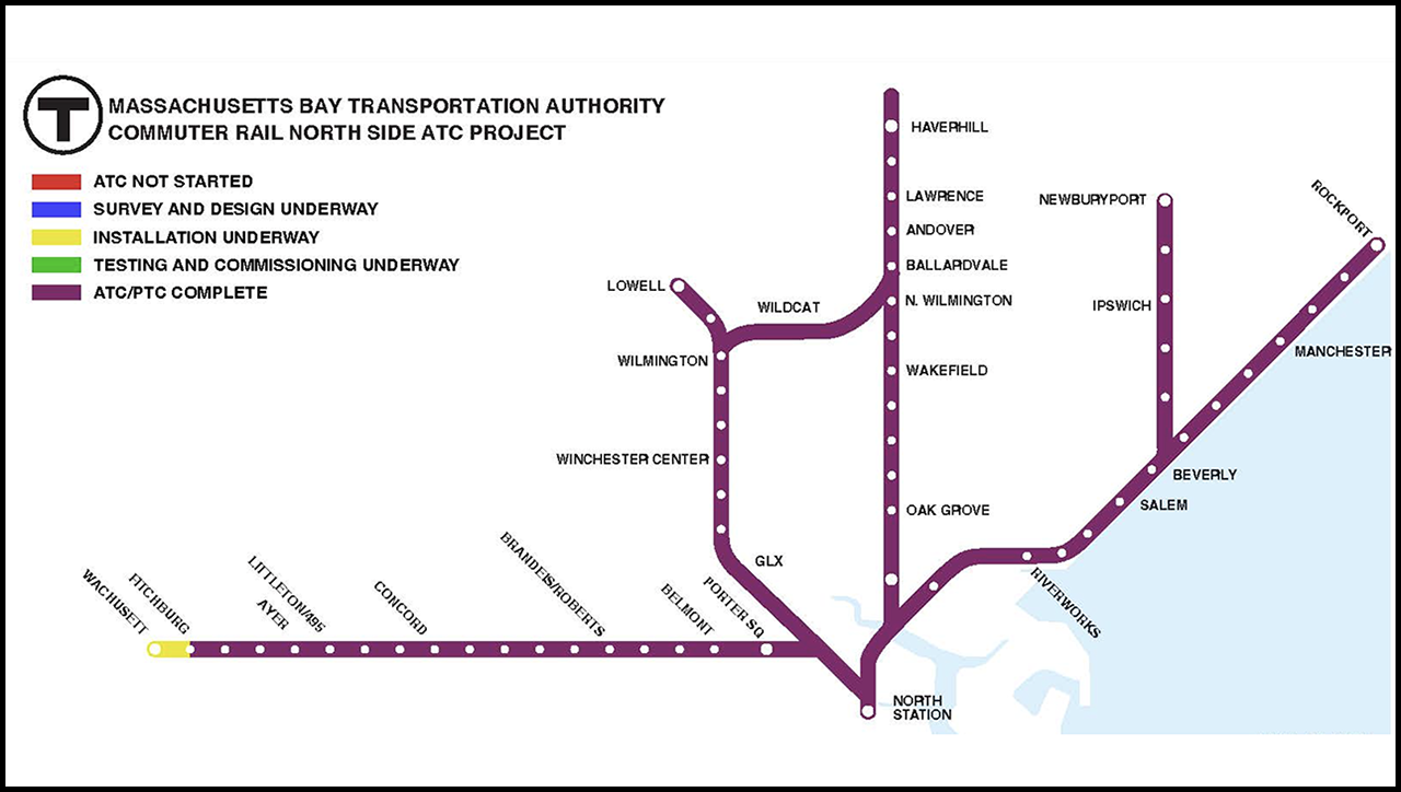 PTC/ATC is now successfully active across the nearly 400 miles of all 12 Commuter Rail lines at MBTA. (MBTA Map)