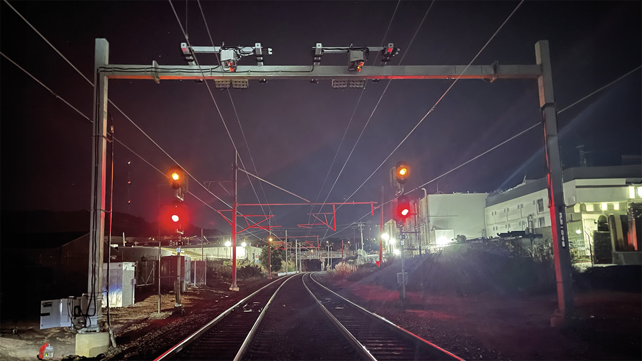 Pictured: San Francisco, Calif., installation of Caltrain’s new PanVue fully automated pantograph system from Camlin Rail. (Camlin Rail Photograph)