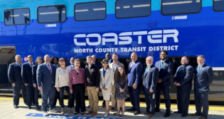“Today, NCTD kicked off the COASTER 30th Anniversary celebration with the launch of new passenger cars!” the agency reported Feb. 21 on Facebook. “NCTD CEO Shawn M Donaghy, Board Chair Dr. Priya Bhat-Patel, Representative Mike Levin, and other regional leaders hosted a press conference to talk about the many benefits of the COASTER. NCTD is thankful for the employees and riders who have supported us along the way! And stay tuned – a new PRONTO COASTER card will be released soon at all TVMs and Customer Service locations!” (NCTD Photograph)