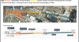 Manhattan Tunnel Project Route and Cross-Section: The diagram shows the below-ground location of the section of the tunnel the Manhattan Tunnel Project will build and the rail right-of-way connecting the new tunnel to New York Penn Station. (Courtesy of GDC)