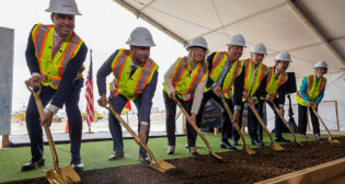 Americold’s Import-Export Hub groundbreaking ceremony at Port Saint John in New Brunswick, left to right: Jonathan Wahba, Senior Vice President, Sales and Marketing, CPKC; Rob Chambers, President, Americold; Susan Holt, Premier of New Brunswick, Canada; Doug Smith, CEO, DP World Canada; Terry Wilson, President, International Longshoreman’s Association; Craig Bell Estabrooks, President and CEO of Port Saint John; and Donna Reardon, Mayor, Saint John, New Brunswick, Canada. (Photograph Courtesy Americold)