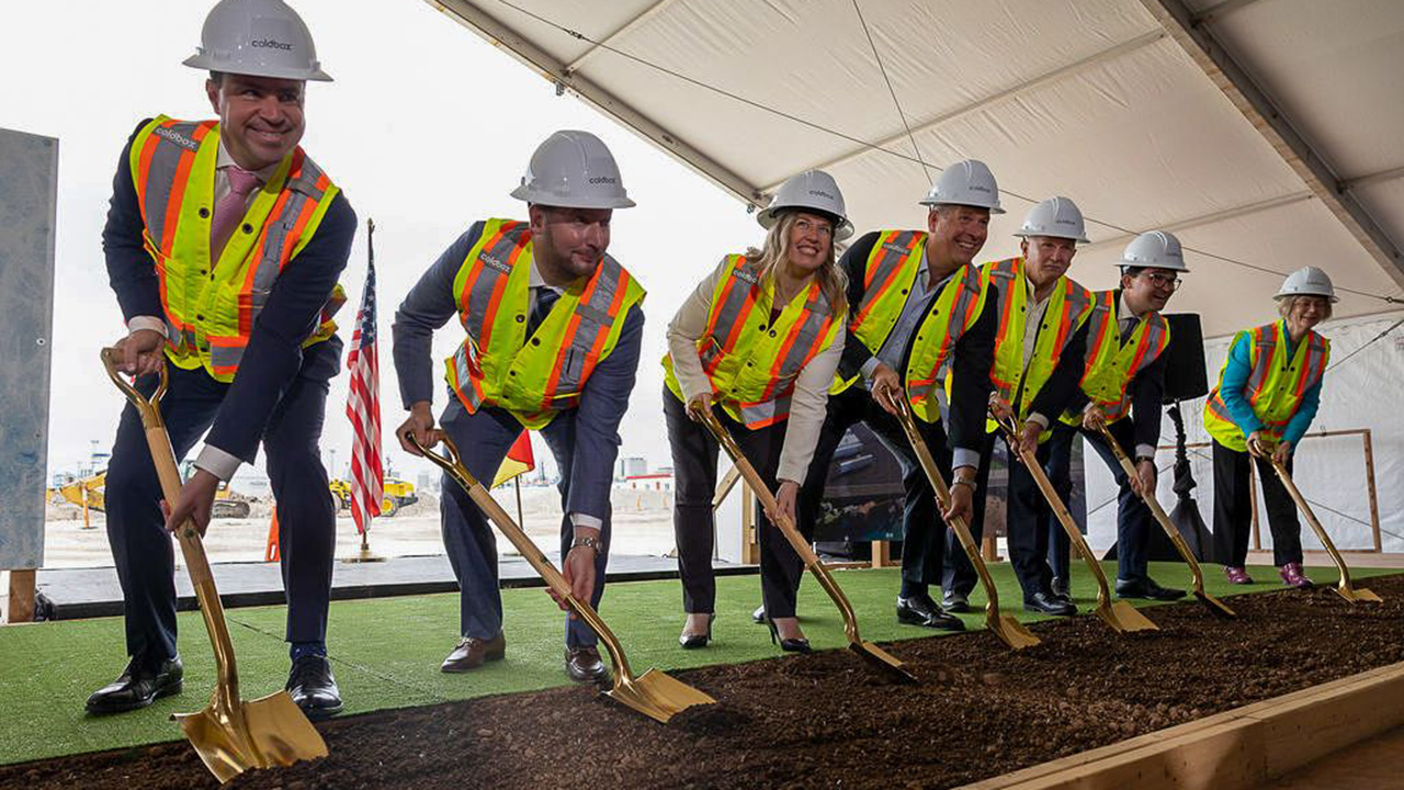 Americold’s Import-Export Hub groundbreaking ceremony at Port Saint John in New Brunswick, left to right: Jonathan Wahba, Senior Vice President, Sales and Marketing, CPKC; Rob Chambers, President, Americold; Susan Holt, Premier of New Brunswick, Canada; Doug Smith, CEO, DP World Canada; Terry Wilson, President, International Longshoreman’s Association; Craig Bell Estabrooks, President and CEO of Port Saint John; and Donna Reardon, Mayor, Saint John, New Brunswick, Canada. (Photograph Courtesy Americold)