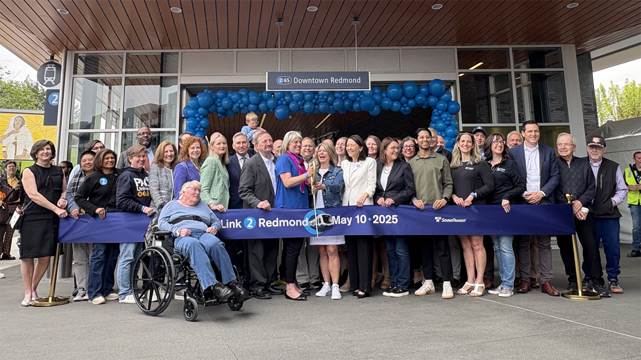 “Hello, Redmond! 🎉 The ribbon has been cut and the #2Line extension is officially open!” Sound Transit reported via social media platform X on May 10. (Sound Transit Photograph)