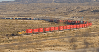UP 8627 hauls freight through the desert near El Paso, Tex. (Union Pacific Photograph)