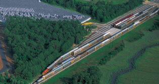 Genesee & Wyoming subsidiary Golden Isles Terminal Railroad serves Colonels Island at the Port of Brunswick in Georgia; it interchanges with CSX and Norfolk Southern at nearby rail yards. (G&W Photograph)