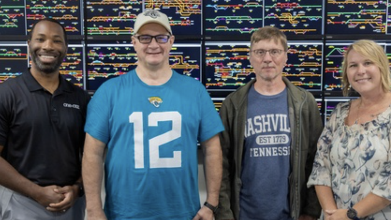 CSX dispatchers Vic Lewis and Rick Moran earn the railroad’s first Public Safety Coordination Center awards for their service. (CSX Photograph)