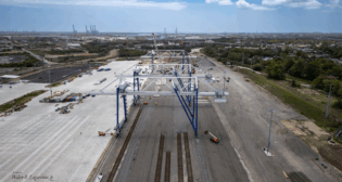 SC Ports’ Leatherman Rail Yard (above) will open in 2026. Located on a 118-acre site on the former Navy Base in North Charleston, it is slated to have a 1 million rail lift capacity. (Courtesy of SC Ports)