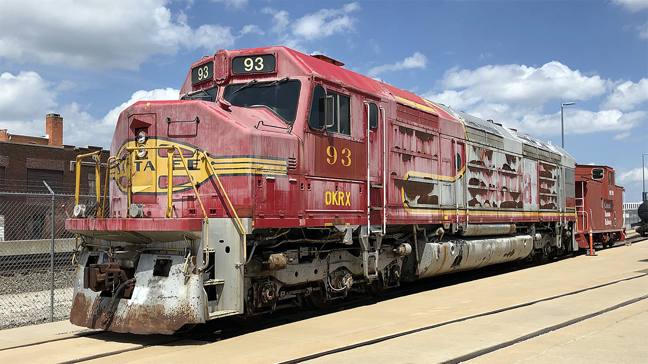 Current photograph of Santa Fe Railway diesel-electric locomotive No. 93, (Courtesy of Wichita, Kans.-based Great Plains Transportation Museum)
