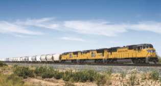 UP 4127 leads a manifest train out of Union Pacific’s Monahans, Tex., yard. (UP Photograph)