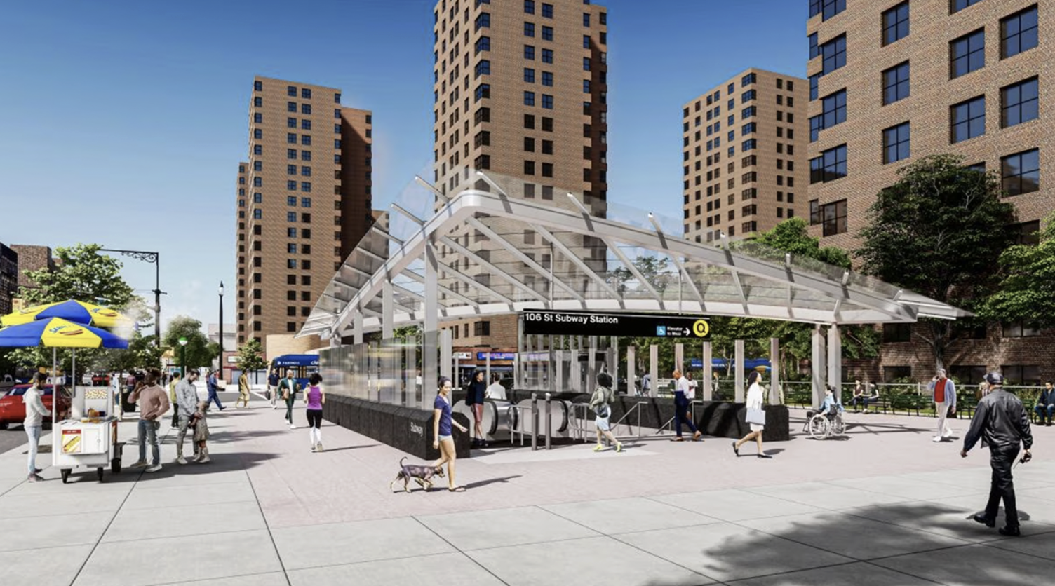 A new station at 106th Street (rendering above, courtesy of the New York MTA) is part of the Phase 2 extension of the Second Avenue Subway in New York City.